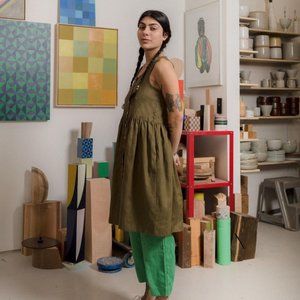 Beaton linen gathered dress NWT